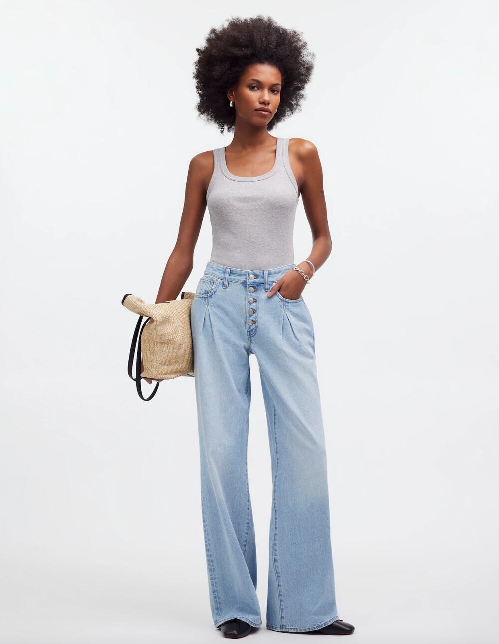 Madewell Superwide Leg Jeans Cather Wash Button Front Blue High Rise US 26 NWT